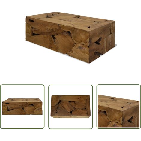 The Living Store Table basse 90x50x30 cm Teck véritable Marron - Table Basse Teck - Table Basse Design - Meuble Tv Bois - Table D'appoint Rustique - Table Basse Artisanale (1/5)