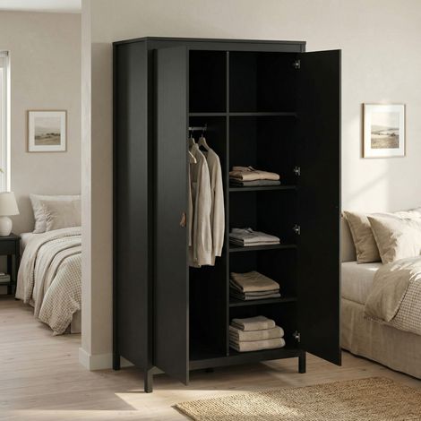 Dmora - Armario 2 puertas Madeline, Muebles de dormitorio, Vestidor, Armario de ropa, 102x58 h199 cm, Negro (1/5)
