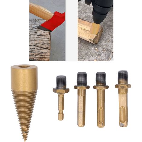 Ensemble de 5 forets fendeurs de bois, forets fendeurs de bois, petite perceuse à percussion, foret fendeur de bois 32 mm + queue ronde + queue carrée + queue hexagonale + petite queue hexagonale (1/5)