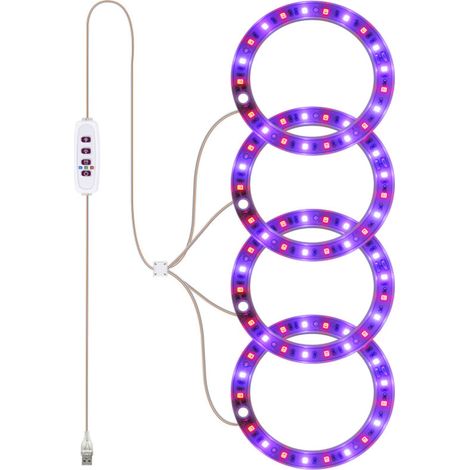 Lampe de croissance LED à spectre complet pour plantes, avec 20 LED, minuterie 8h/12h/16h, 5 niveaux de luminosité, hauteur réglable, port USB, anneau lumineux pour plantes succulentes. (1/5)