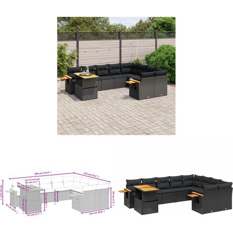Salon de jardin 10 pcs avec coussins noir résine tressée - Ensemble Salon De Jardin - Meuble Extérieur - Résine Tressée - Rotin Synthétique - Table Extensible - Home & Living (1/3)
