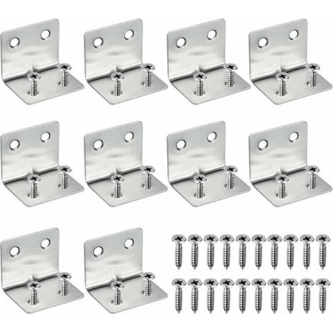 Équerre de Fixation Inox Équerres d'Assemblage 30x37x1.3mm 10 PCS Support de Coin en Forme de L Équerre Angle Droit