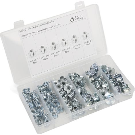 80 verzinkte T-Muttern aus Kohlenstoffstahl, rostbeständig, hochbelastbar, 1/4 Zoll, 5/16 Zoll und 3/8 Zoll. (1/5)