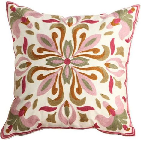 Taie d'oreiller - - Ethnique brodé - Coton naturel - 45x45 cm - Lavable