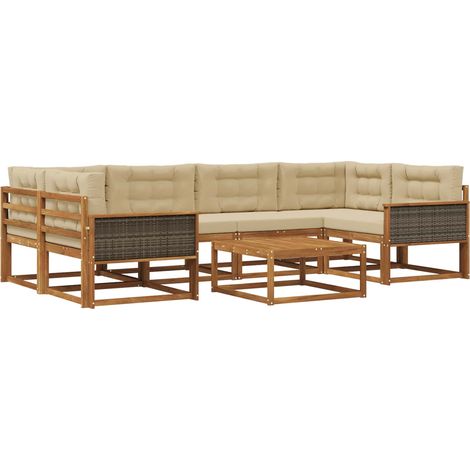 Outdoor-Sofagarnitur mit Kissen 7 pcs Natur und Beige vidaXL