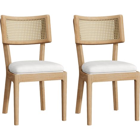 Set de 2 sillas de comedor de madera con respaldo de ratán y asiento de lino MODENUIT (1/5)