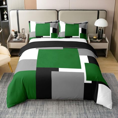 Rectangle Vert Profond 100% Coton Housse de Couette 240x260cm Enfants Parure de Lit Géométrique pour Garçons Filles Art Moderne Ensemble de Literie léger Doux 3 pièces - 240 x 260 cm + 2 taies d'oreil (1/5)