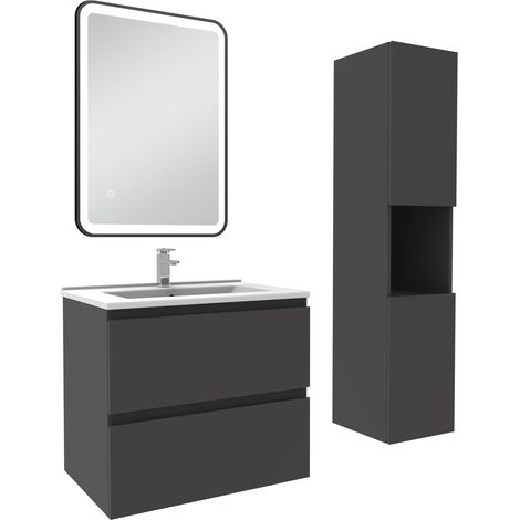 Ocean Meuble salle de Bain 60cm avec colonne + miroir 3 couleurs Anthracite