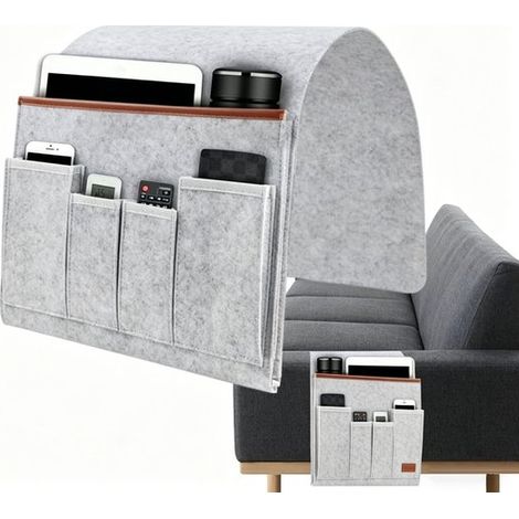 Organizador para reposabrazos，Bolsa de almacenamiento para sofá，Para ordenar la sala de estar，Material de fieltro resistente，32 x 25 cm，Gris (1/4)