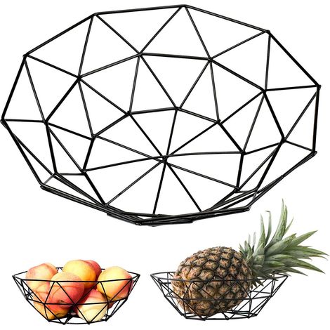Corbeille à fruits/plat en métal, style scandinave moderne, noir mat, 26 x 26 x 9 cm, grande capacité