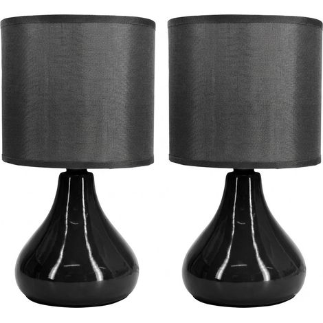 Coppia di Lampada de Comodino Nere Abat-Jour LUMI Camera da Letto e tavolo Salotto paralume in Tessuto e base in Ceramica Design Moderno D. 14 cm H 26 cm Lumetti neri Illuminazione interni (1/5)
