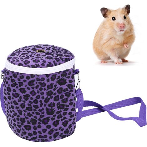 Grand sac de couchage court en peluche portable pour animal de compagnie, hamster, simple épaule, chaud, sac de couchage sortant pour écureuil, hérisson, cochon d'Inde, léopard violet (1/5)