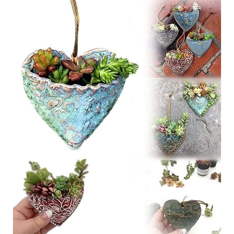 Pot de Fleurs, Pot de Fleur en résine succulente en Forme de Coeur rétro,pour la décoration de Jardin intérieur/extérieur -sans plantes(W265-CY)