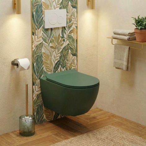 Ceramia PixL WC Hängetoilette Keramik ohne Spülrand Tornado Quiet, Grün Matt, unsichtbare Befestigung + SoftClose-Sitz