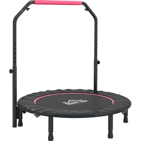 45" Foldable Mini Fitness Trampoline, Adjustable Foam Handle, Pink (1/5)