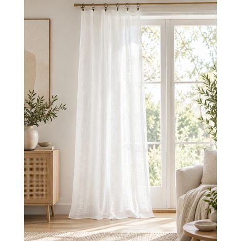 Rideau ajustable + 8 anneaux pince 140 x 270 cm 100% lin lavé EVY Blanc (1/4)