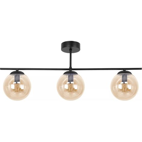 Plafonnier métal noir 3 globes ambre Delta Kaja 3xE14 (1/5)