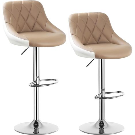 Woltu – Tabouret de bar en similicuir – Hauteur réglable 60-82cm – Base en acier chromé – Siège rembourré 35x38cm – Design 2 couleurs (1/5)