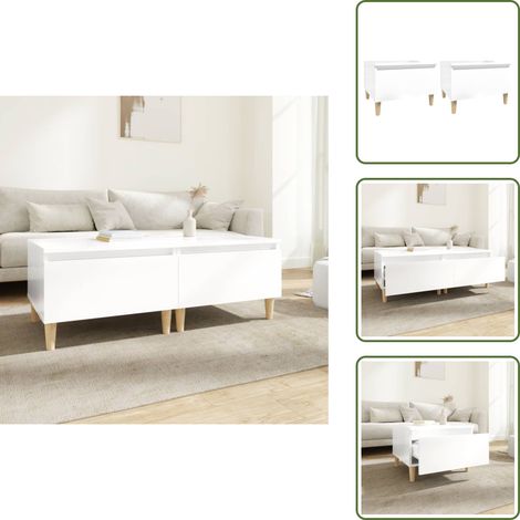 Tables d'appoint 2pcs Blanc brillant 50x46x35cm Bois ingénierie - Table D'appoint - Meuble Design - Table Blanche - Mobilier Scandinave - Table Basse (1/5)