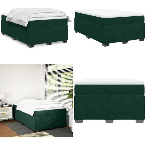 Sommier à lattes de lit avec matelas vert foncé 120x190 cm - Lit Double - Lit Plateforme - Lit Velours - Matelas Ressorts Ensachés - Surmatelas - Home & Living (1/5)
