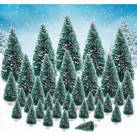 Lot de 35 mini sapins de Noël en sisal et fer, 4 tailles, décoration de table, bleu (1/5)