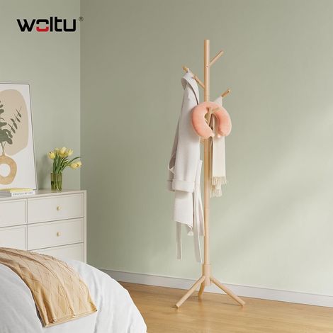 WOLTU Appendiabiti a forma di albero, 13 ganci, 3 altezze regolabili, moderno, per ingresso, cabina armadio, camera da letto, ufficio, colore legno naturale (1/5)