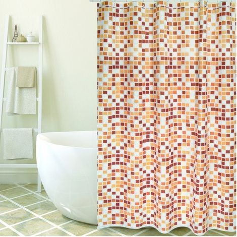MOSAIKO Cortina de Ducha Poliéster 180x200cm CALIDAD PREMIUM Beige - Anillas incluidas MSV (1/3)