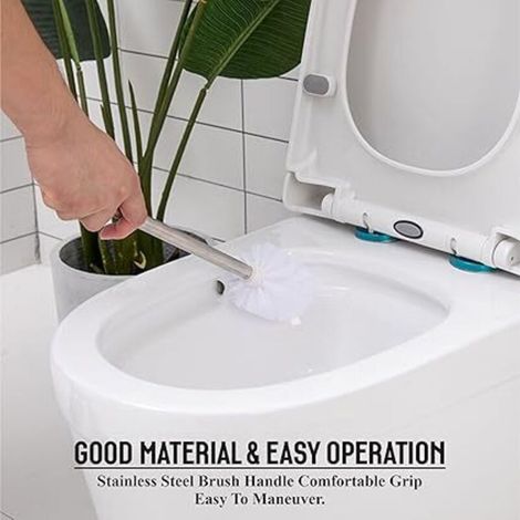 (1 pièce seulement) Brosse de toilette avec long manche en métal antidérapant et revêtement en plastique-AquaForge (1/5)