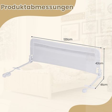 Barandilla de cama plegable para niños pequeños, 120 cm, funda extraíble