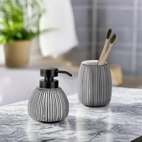 Distributeur De Savon - Céramique Et Plastique ABS - Pied Stable - Capacité 0,5 L - Pour Salle De Bain Et Cuisine - 1 Pièce (1/3)