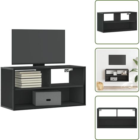 vidaXL Meuble TV noir 80x31x39,5 cm bois d'ingénierie et métal (1/5)