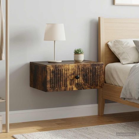 Lot de 2 tables de chevet murales avec tiroir, bois d’ingénierie, chêne fumé, 49 x 34,5 x 20 cm - PANGIVO (1/5)