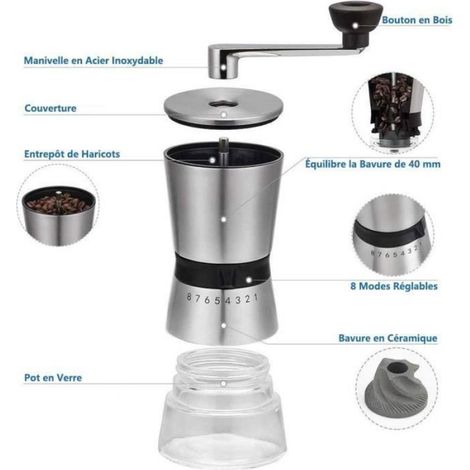 Moulin Caf Manuel en Acier Inoxydable Coffee Grinder Broyeur Cafe Grain Moulin Grains de Caf en Cramique R MOULIN A CAFE ELECTRIQUE (1/4)