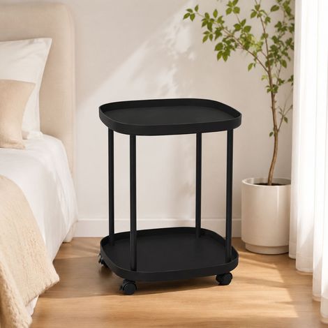 Table d'appoint en plastique avec roulettes étagère de rangement mobile pour salon chambre maison 36x36x48 cm (1/5)