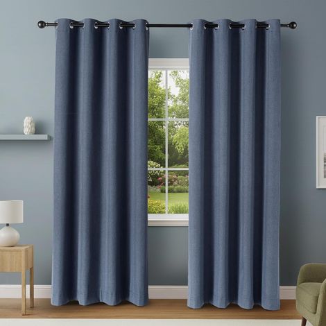 Rideaux 100% occultants avec œillets, 2 pièces, 132 cm x 244 cm, Bleu Marine (1/5)