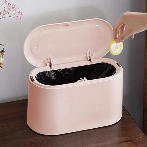 Poubelle Mini - Avec Couvercle À Pression - Intérieur Amovible En Plastique - Pour Bureau Comptoir Chambre D Enfant - Blanche - 18 Cm (1/5)