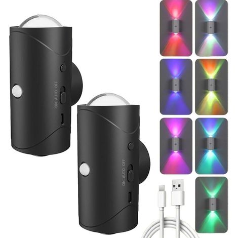 2Pcs Magnétique Lampe Murale Sans Fil, RGB Applique Murale avec Détection Du Corps Humain, Lampe de Salon et Couloir, 7 Couleurs, noir (1/5)