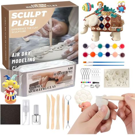Argile Autodurcissante pour Jeunes,12 Couleurs Peinture Souple Modelage Sans Cuisson  Matériel Créatif pour Salle de Classe Fête à la Maison Activités d'Intérieur et d'Extérieur (1/5)