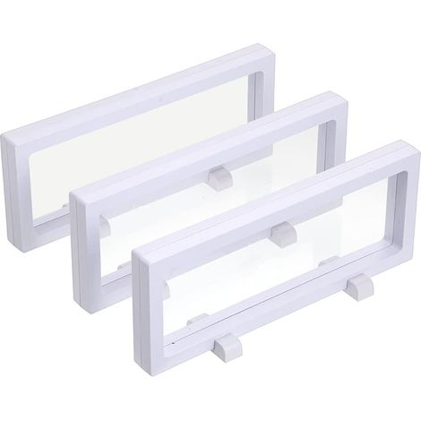 3 Pcs Vitrine Flottante 3D, Support de présentoir, Cadre de Suspension pour médaillon, Antique, pièce de défi, Puce, Bijoux, épingle, 23,1 x 9,1 x 2cm (Blanc) (1/5)
