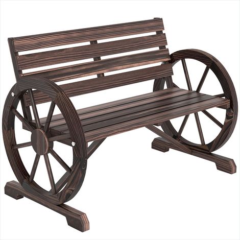 Banc de jardin 3 places en bois avec accoudoirs roues de Marron (1/5)