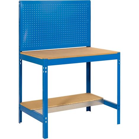 SimonRack Banco da Lavoro con Pannello Forato – Portata 600 kg – 1445x1510x610 mm – Tavolo Officina Fai da Te – Blu/Legno – BT-2
