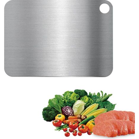 Planche à Découper en Titane, 14.5x23.5 cm Planche a Decouper INOX  Titanium Cutting Board Acier Inoxydable 304, Planche Decouper Titane Double Face, pour Viande, Fruits et Légumes (1/5)