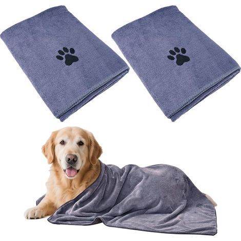 2 Pièces Serviette Chien 100 x 50cm, Séchage Rapide, Grande Serviette de Toilette pour Chien Gris, Serviete Chien Super Absorbante pour Animaux, Dog Towel pour Chats, Chiens ou Autres Animaux (1/5)