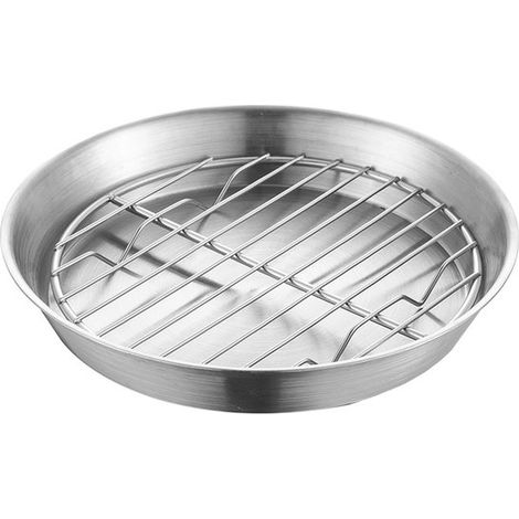 Plat à four pour friteuse à air chaud - Plat à four rond - Plaque de cuisson - Plaque de four - Avec grille de refroidissement - Pour la cuisson au four et le grillage - 16 cm - Acier inoxydable - Arg (1/5)