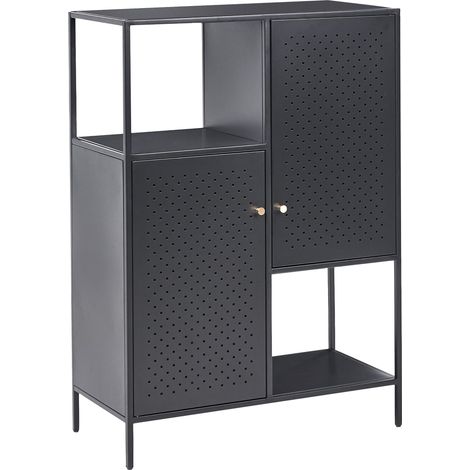 Storage Unit Black Steel Office Cabinet with 6 Shelves Powder Coated Modern Industrial Home Office RAKAIA