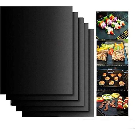 Tapis de Cuisson Barbecue 40 60 cm, 5 Pièces Gaz/Electrique/Charbon BBQ Tapis Four Non Stick Four en Téflon, Réutilisable, Nettoyage Facile et Anti-adhérent, Peut être coupé (1/5)