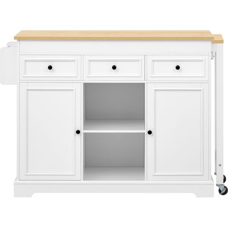 Îlot de cuisine mobile avec plan de travail extensible, rangement épices et tiroirs, en MDF blanc, 112-188 x 45 x 92 cm (1/5)