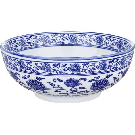 Bol en céramique pour ramen - Bleu et blanc - Bol en porcelaine pour soupe, pâtes, riz et salade - Grande vaisselle en céramique anti-fuite pour cuisine et salle à manger (1/5)