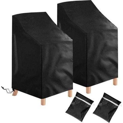 Juego de 2 fundas protectoras para sillas de jardín - Impermeables, a prueba de viento, resistentes a los rayos UV - En poliéster Oxford - Para sillas apilables - Hasta 6 sillas (1/4)