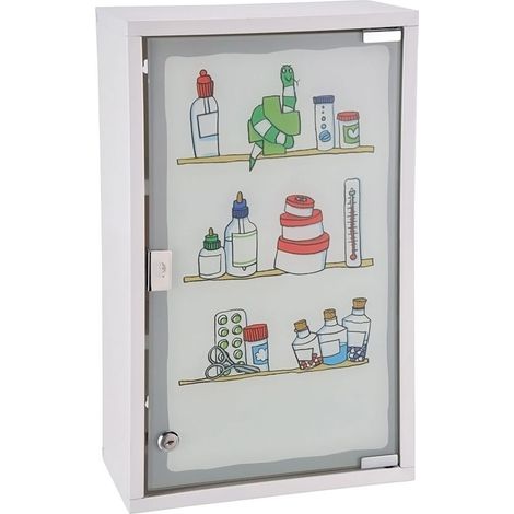 XXL Medizinschrank mit bunter Milchglas Tür - 50 x 30 cm - Arzneischrank Erste Hilfe Hausapotheke